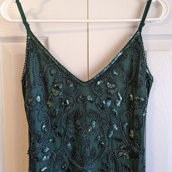 NWT 12th TRIBE Embroidered Mini Dress Small Green Sequins Fringe Flapper Tank - Picture 5 of 14